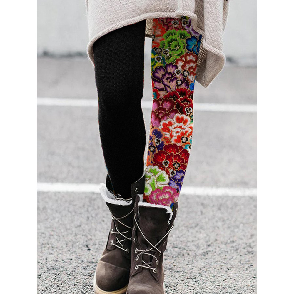 Mexican Flowers Art Contrast Color Leggings