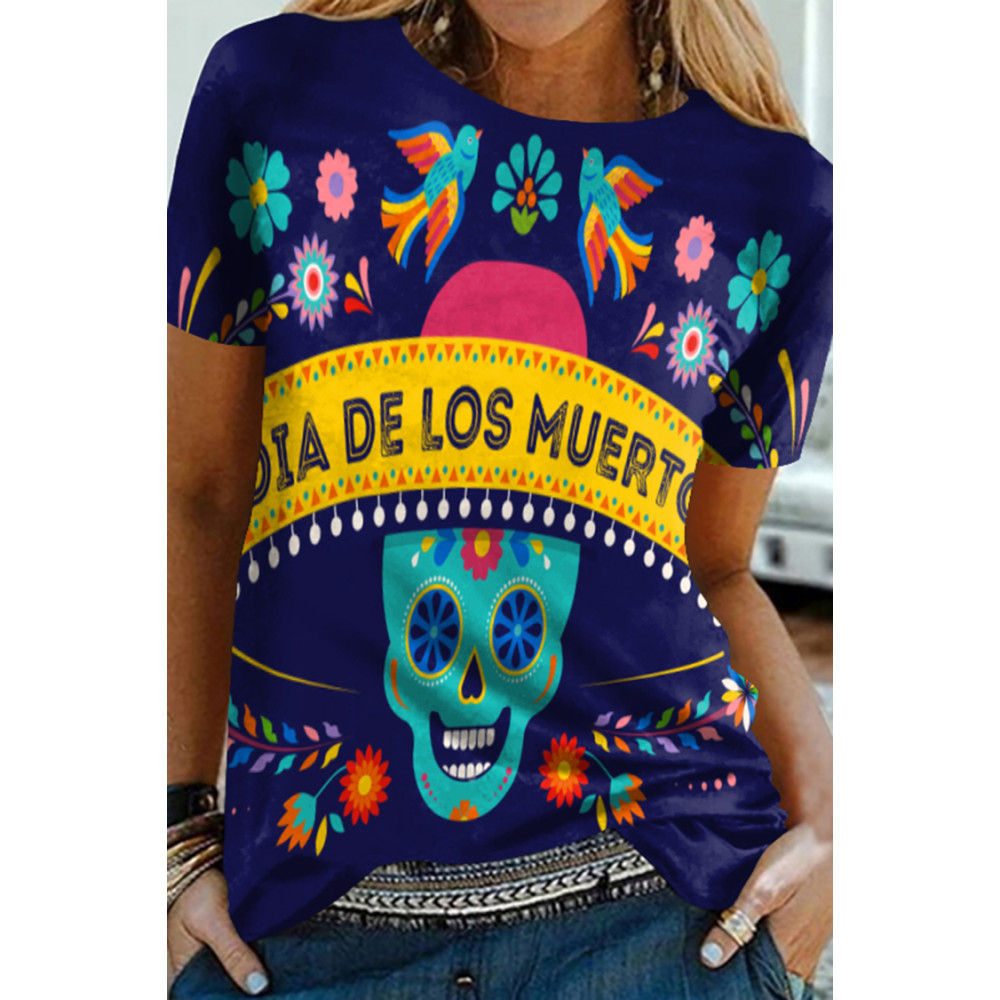 Mexican Skull Print Short Sleeve T-Shirt