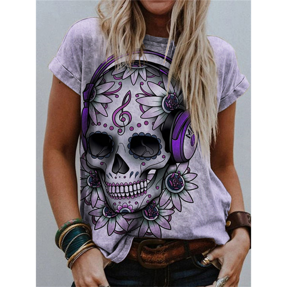 Music Lover Treble Clef Sugar Skull Crew Neck T Shirt