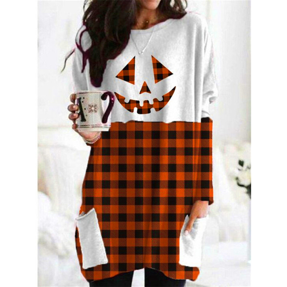 Orange Pliad Ghost Face Stitch Contrast Color T Shirt