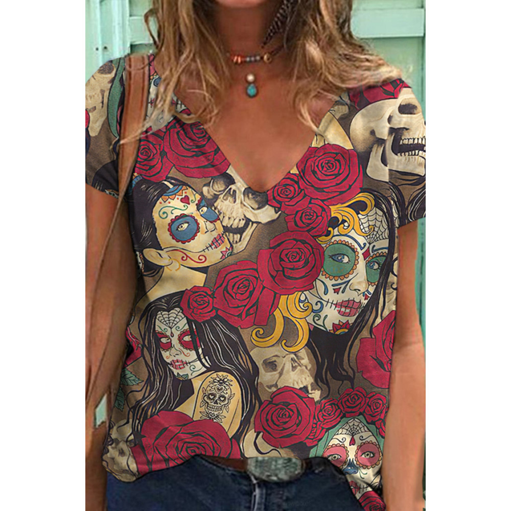 Queen of the Dead Rose Print Short Sleeve T-Shirt