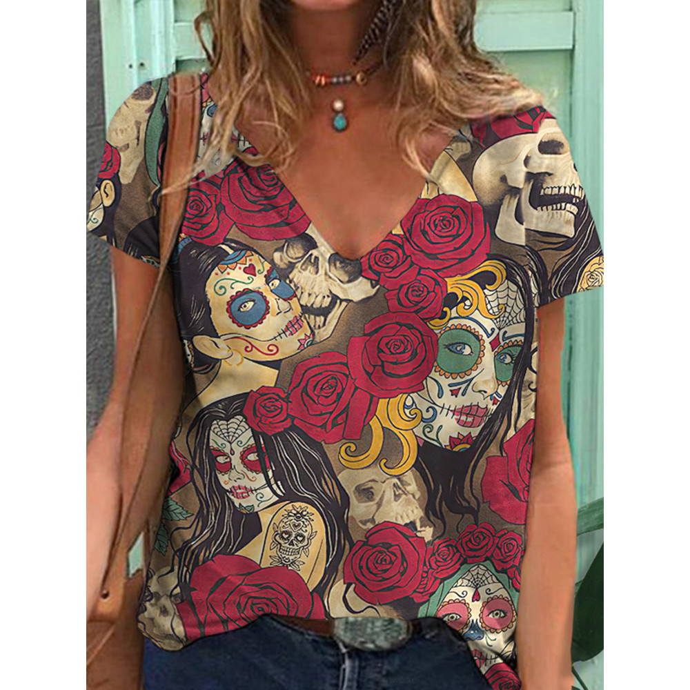 Queen of the Dead Rose Print Short Sleeve T-Shirt