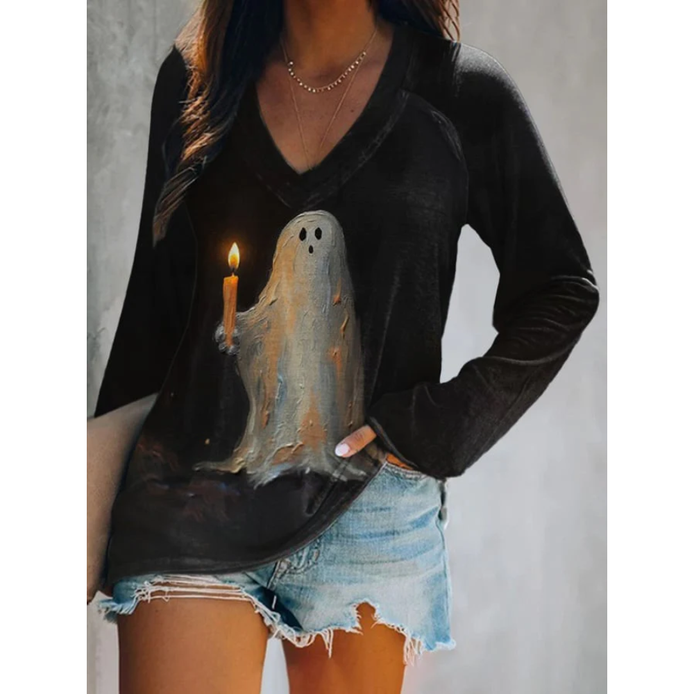 Retro Ghost Painting Candle Print T-Shirt