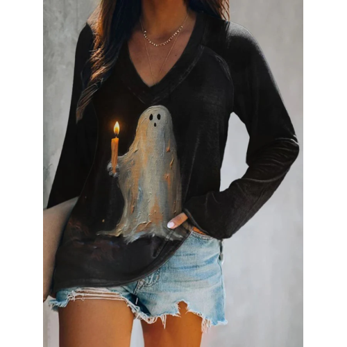 Retro Ghost Painting Candle Print T-Shirt