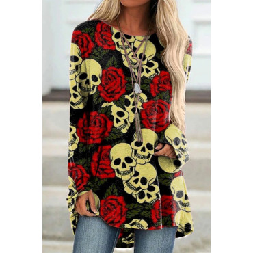 Rose Skull Print Long Sleeve Tunic