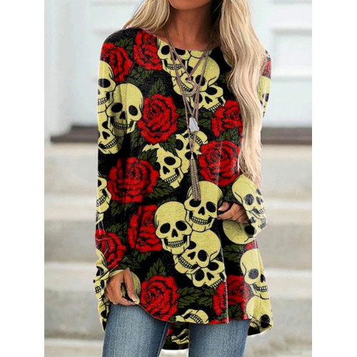 Rose Skull Print Long Sleeve Tunic