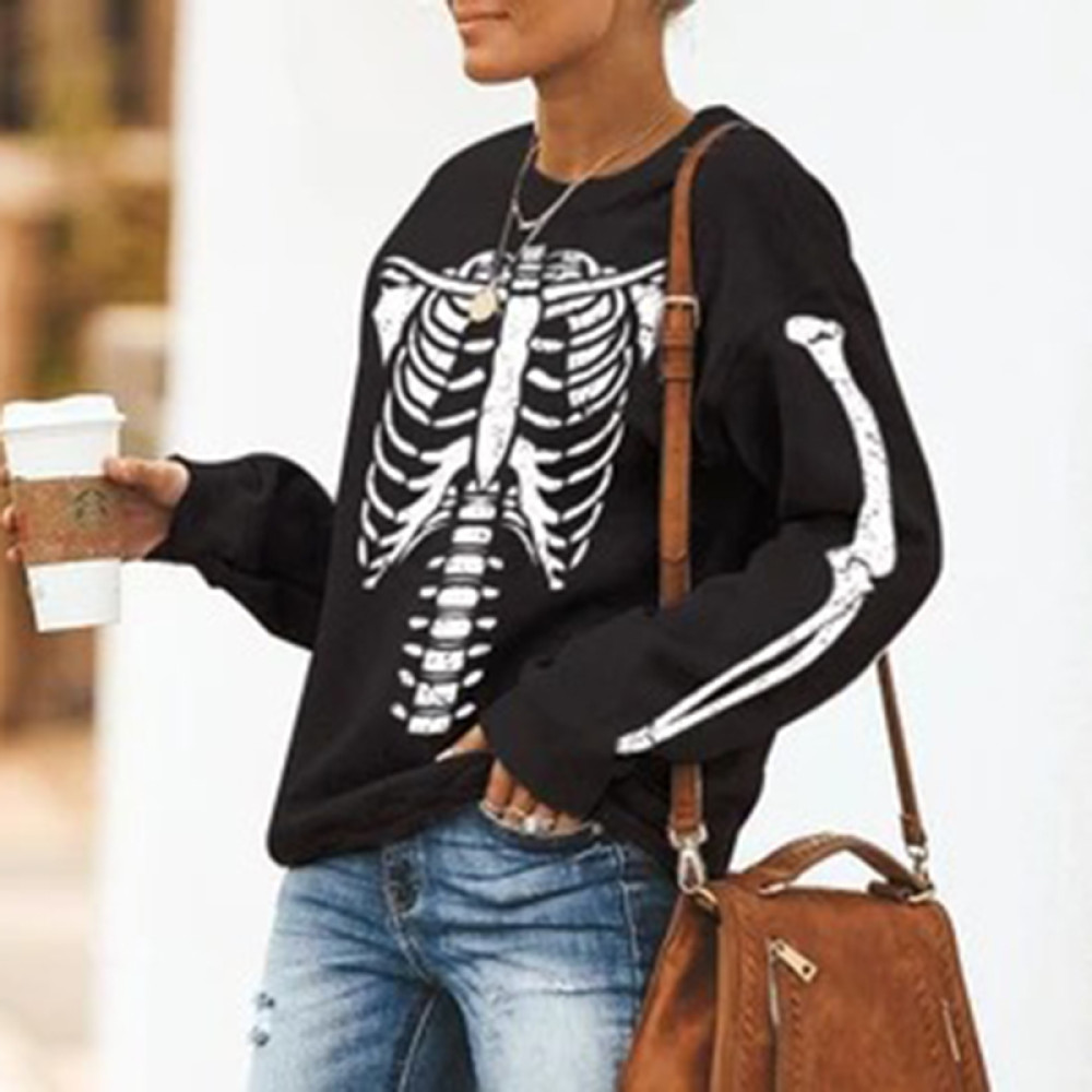 Round Neck Loose Skull Long Sleeve Sweatshirt