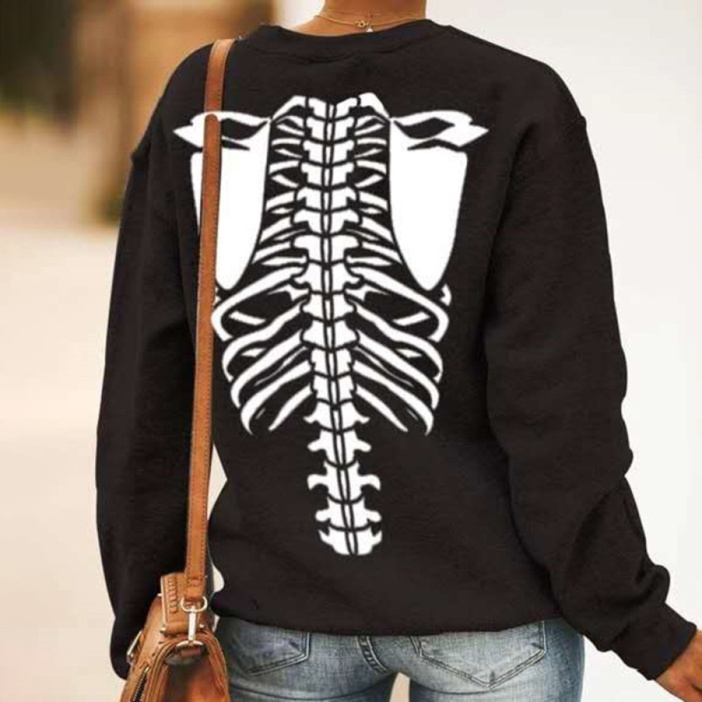 Round Neck Loose Skull Long Sleeve Sweatshirt
