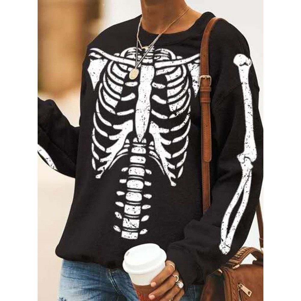 Round Neck Loose Skull Long Sleeve Sweatshirt