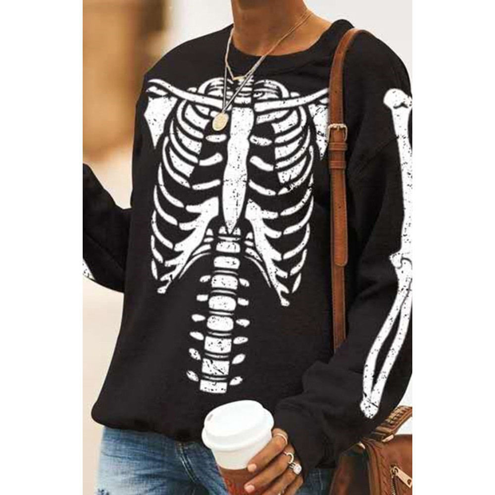 Round Neck Loose Skull Long Sleeve Sweatshirt