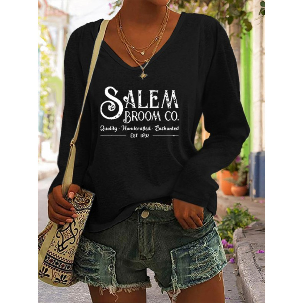 Salem Broom Co Quality Handcrafted Enchanted Est 1692 Print Long Sleeve T Shirt