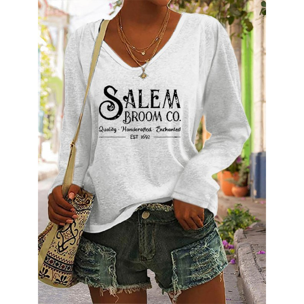 Salem Broom Co Quality Handcrafted Enchanted Est 1692 Print Long Sleeve T Shirt