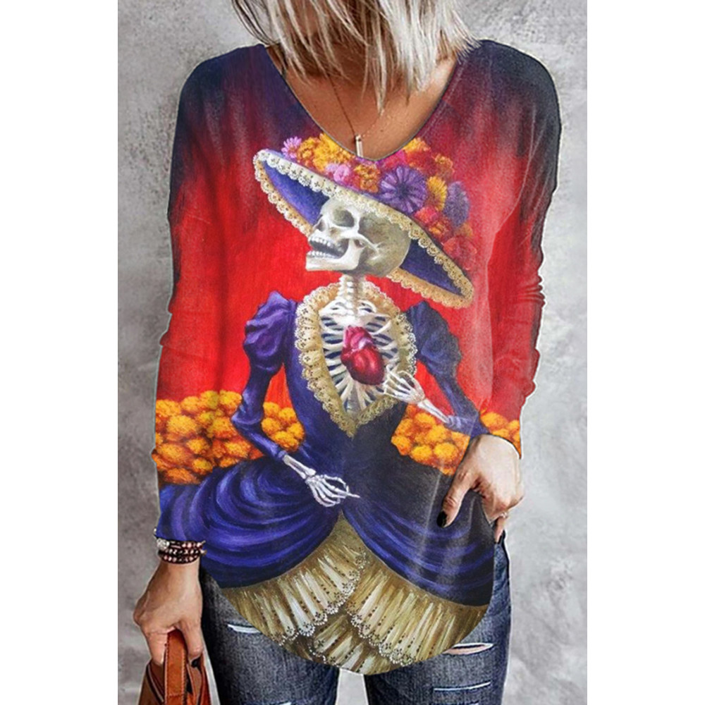 Skull Bridal Print Long Sleeve T-Shirt