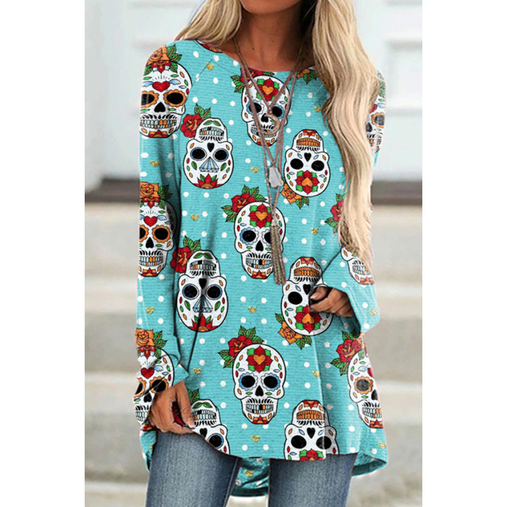 Skull Polka Dot Print Long Sleeve Tunic