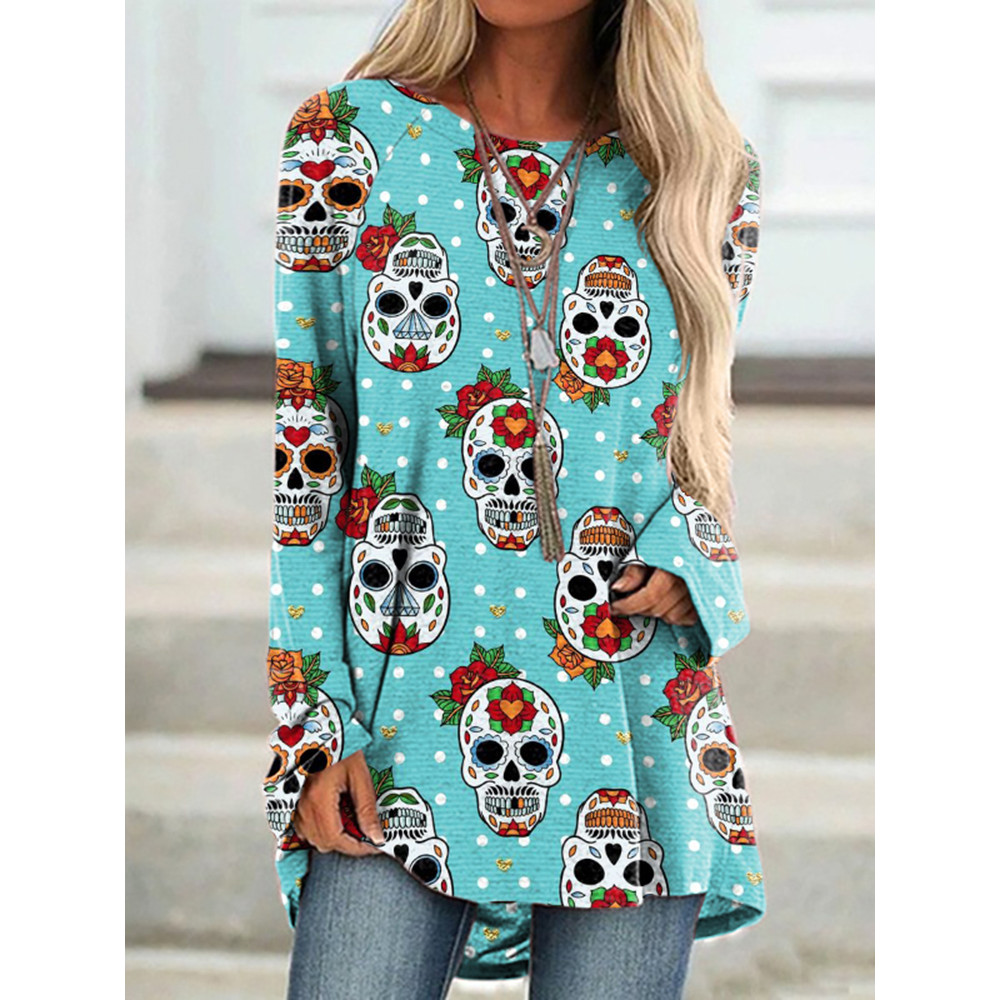 Skull Polka Dot Print Long Sleeve Tunic