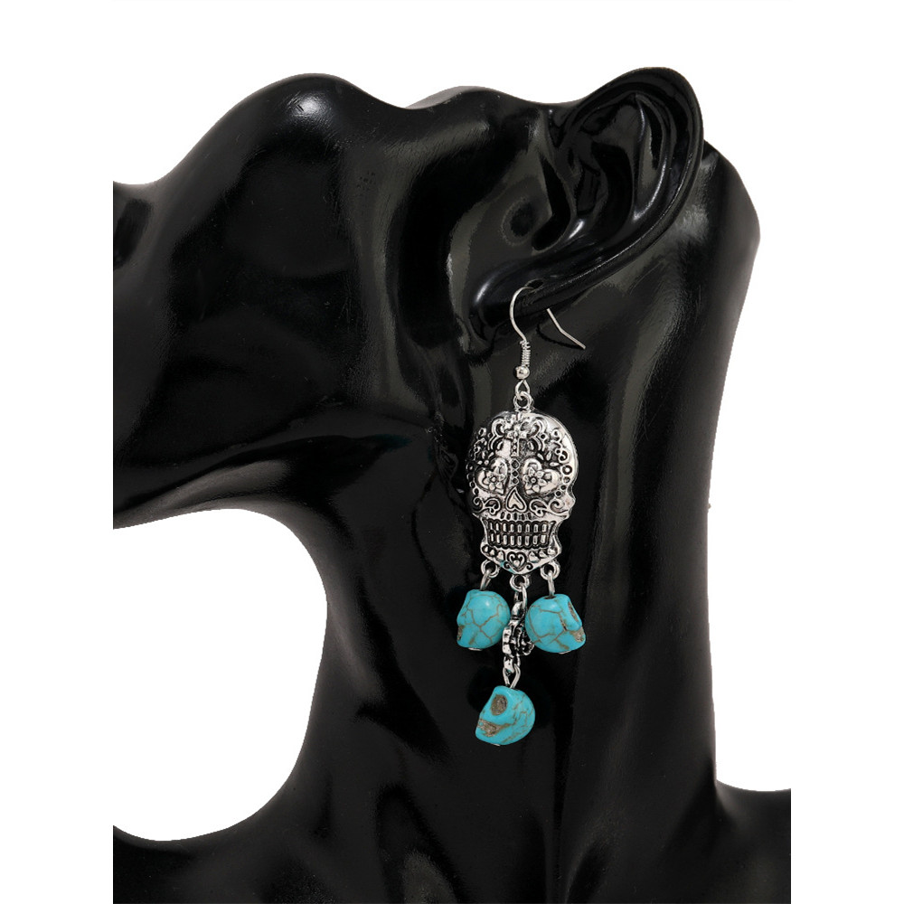Sugar Skull Carved Turquoise Pendant Earrings