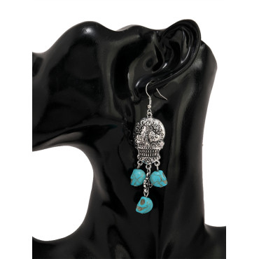 Sugar Skull Carved Turquoise Pendant Earrings