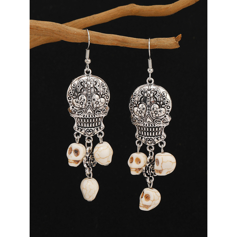 Sugar Skull Carved Turquoise Pendant Earrings