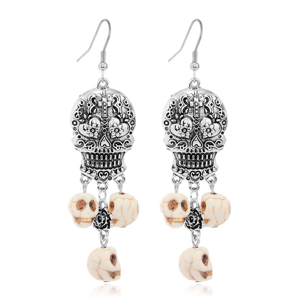 Sugar Skull Carved Turquoise Pendant Earrings
