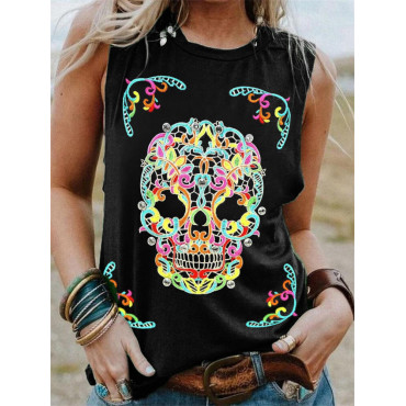 Sugar Skull Ethnic Floral Art Graphic Tank Top