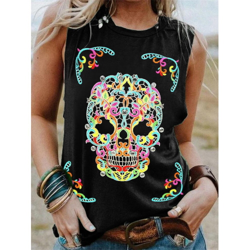 Sugar Skull Ethnic Floral Art Graphic Tank Top