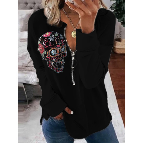 Sugar Skull Glitter Art Zip Up Sweatshirt