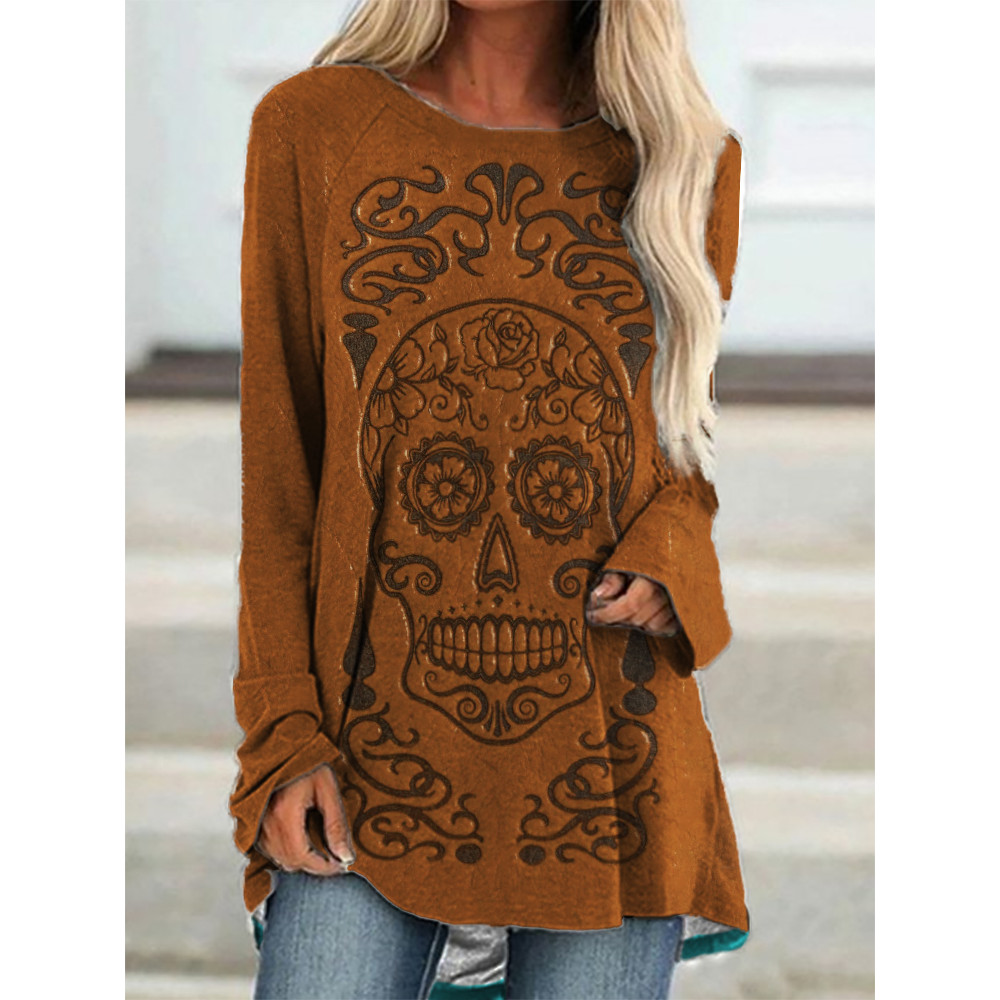 Sugar Skull Leather Art A Line T Shirt