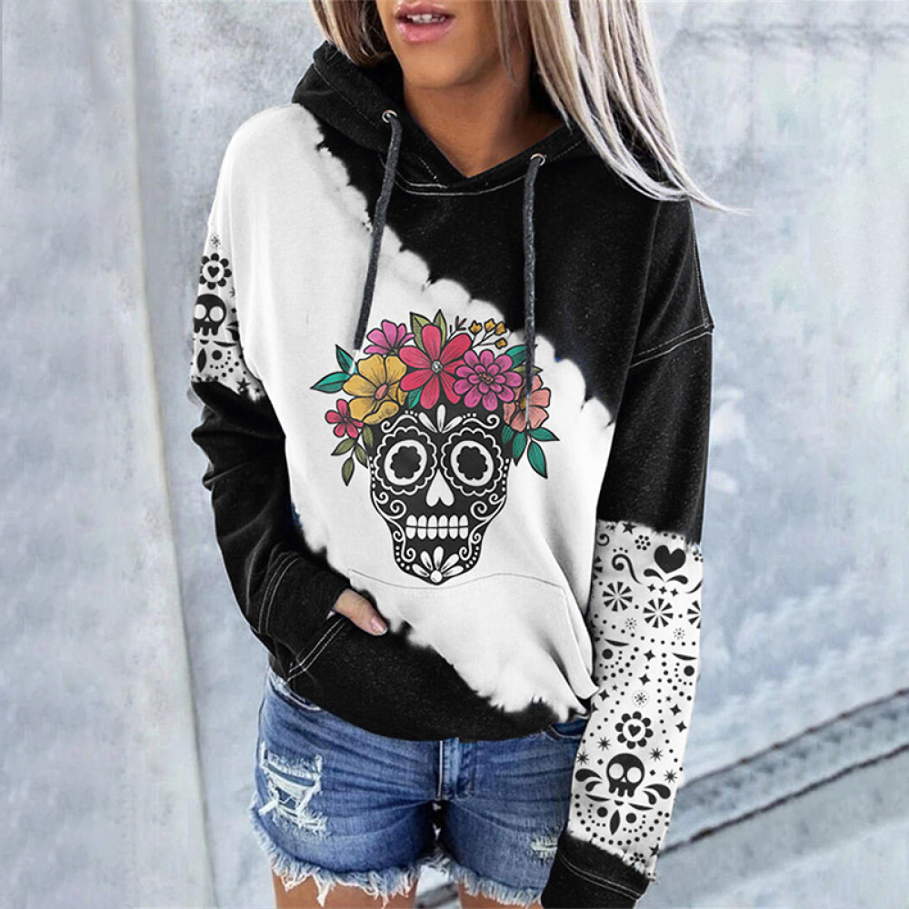 Sugar Skulls With Flowers Tie Dye Hoodie