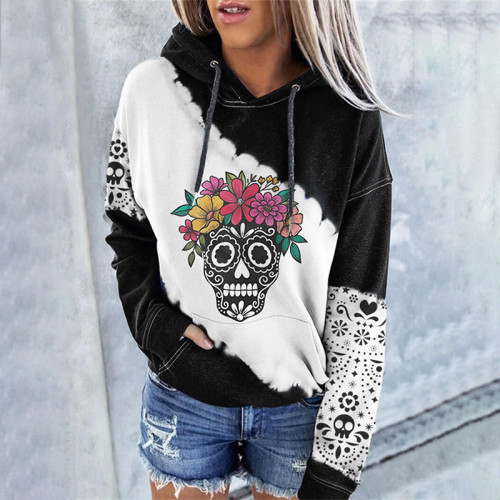 Sugar Skulls With Flowers Tie Dye Hoodie