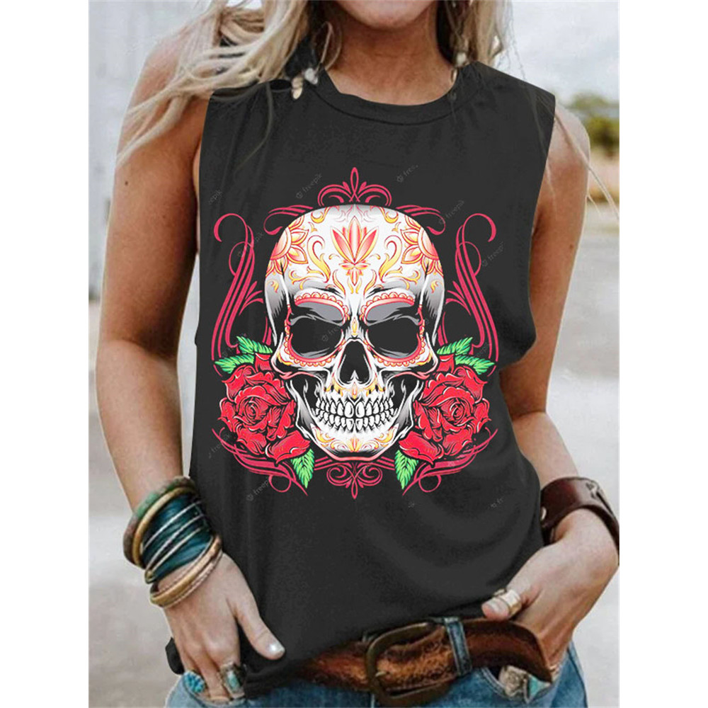 SugarSkull With Rose Sleeveless Tank Top
