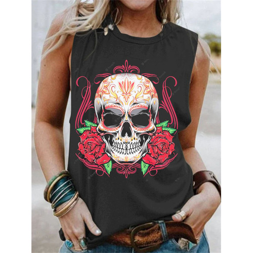 SugarSkull With Rose Sleeveless Tank Top