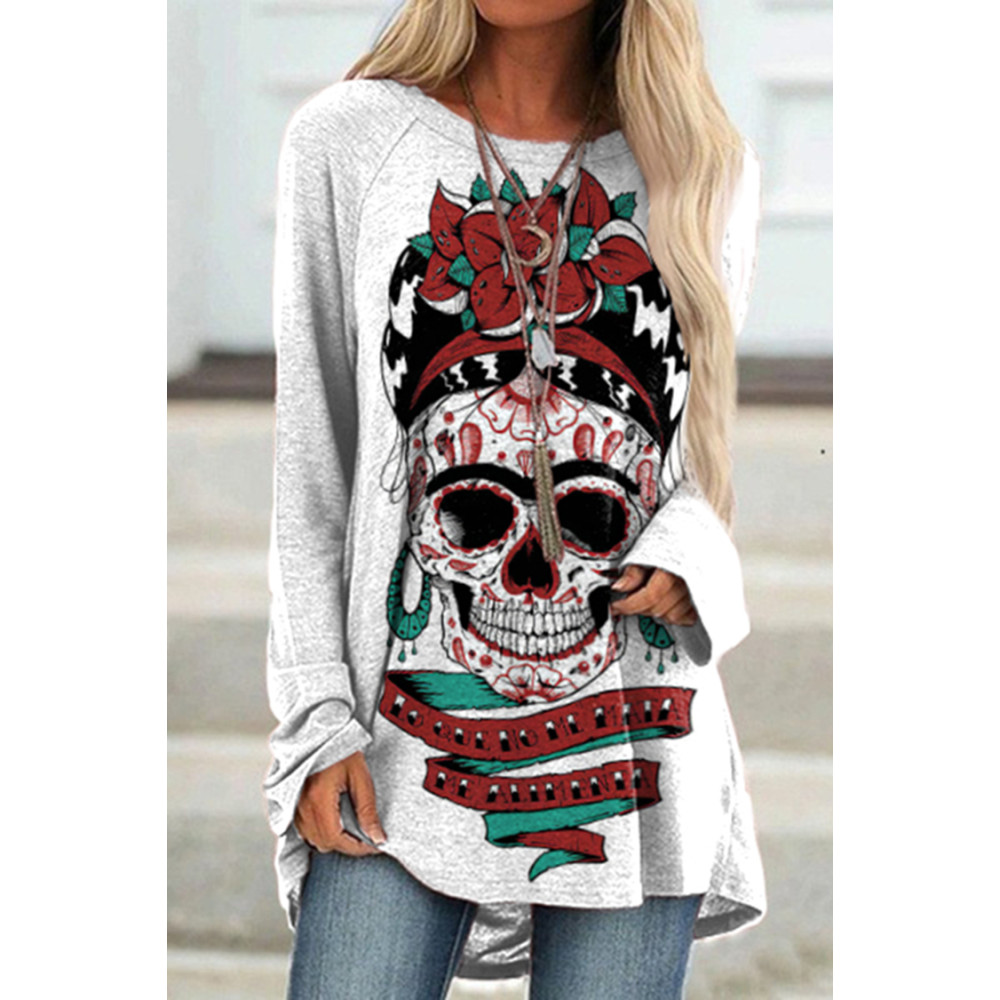 Totem Skull Print Long Sleeve Tunic