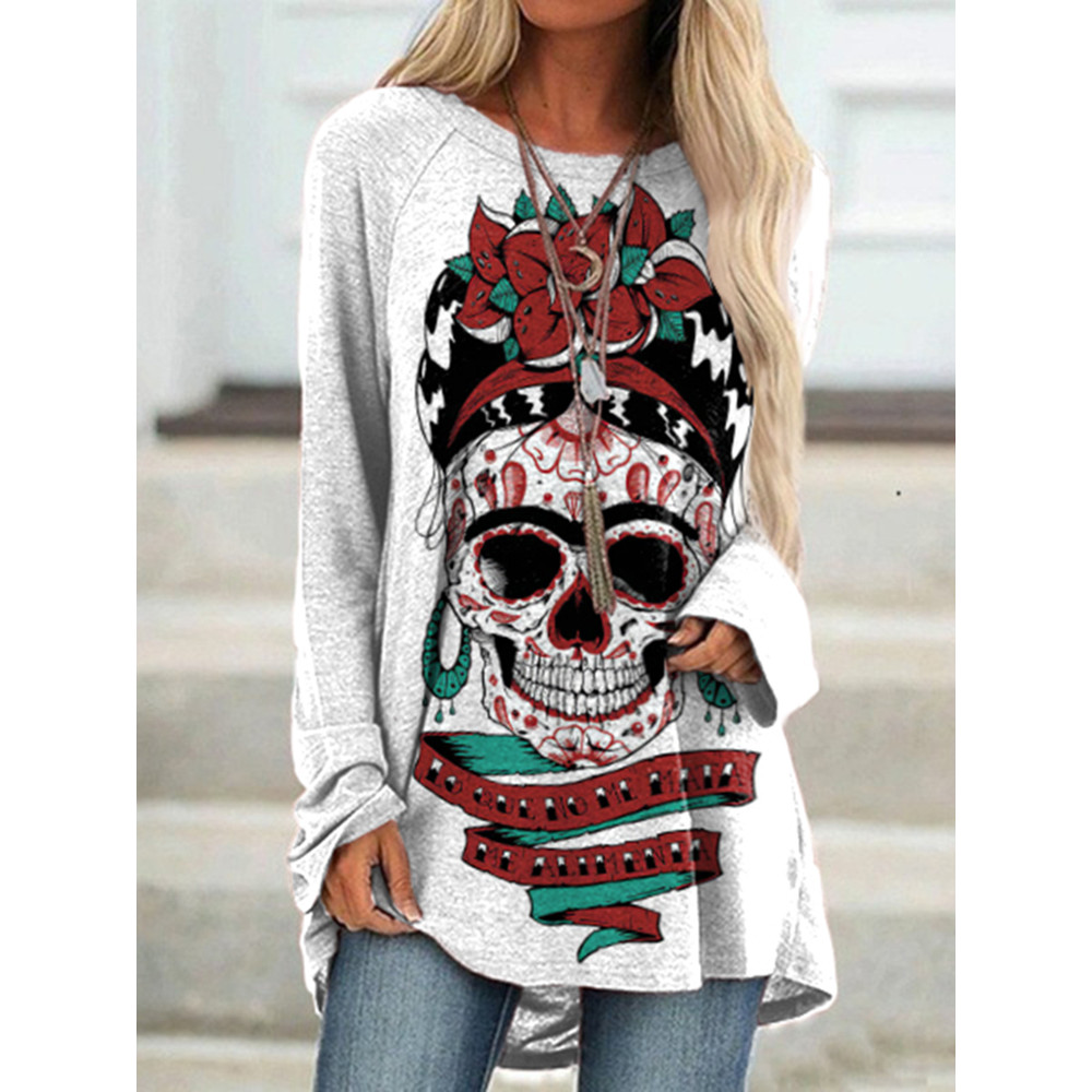 Totem Skull Print Long Sleeve Tunic