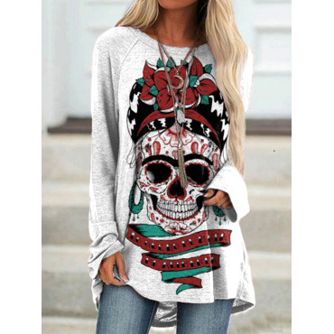 Totem Skull Print Long Sleeve Tunic