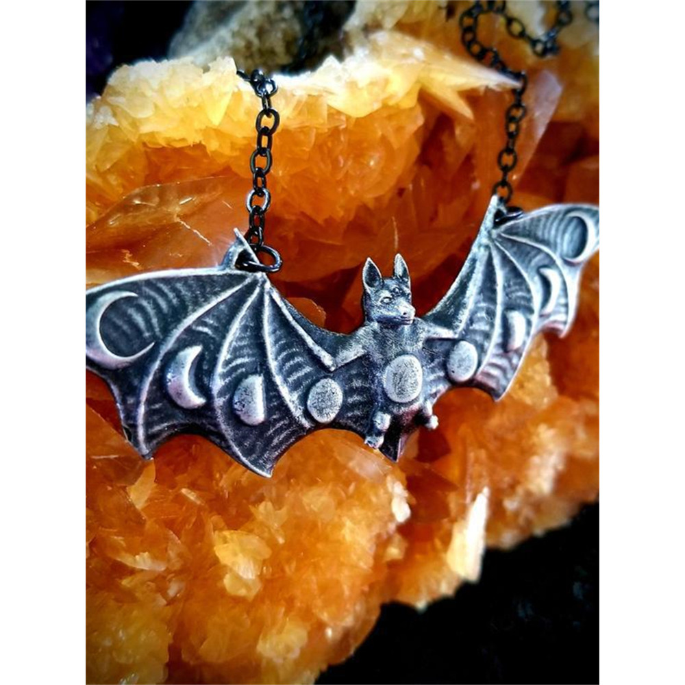 Vintage Bat With Mystical Moon Phase Necklace