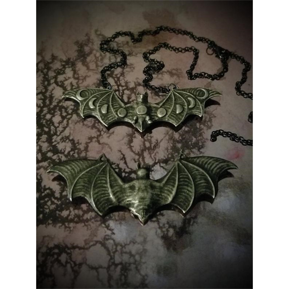 Vintage Bat With Mystical Moon Phase Necklace