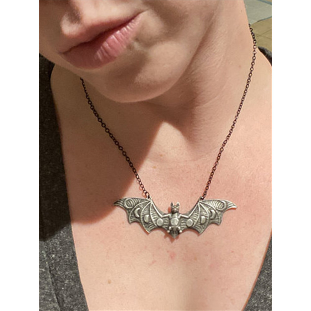 Vintage Bat With Mystical Moon Phase Necklace