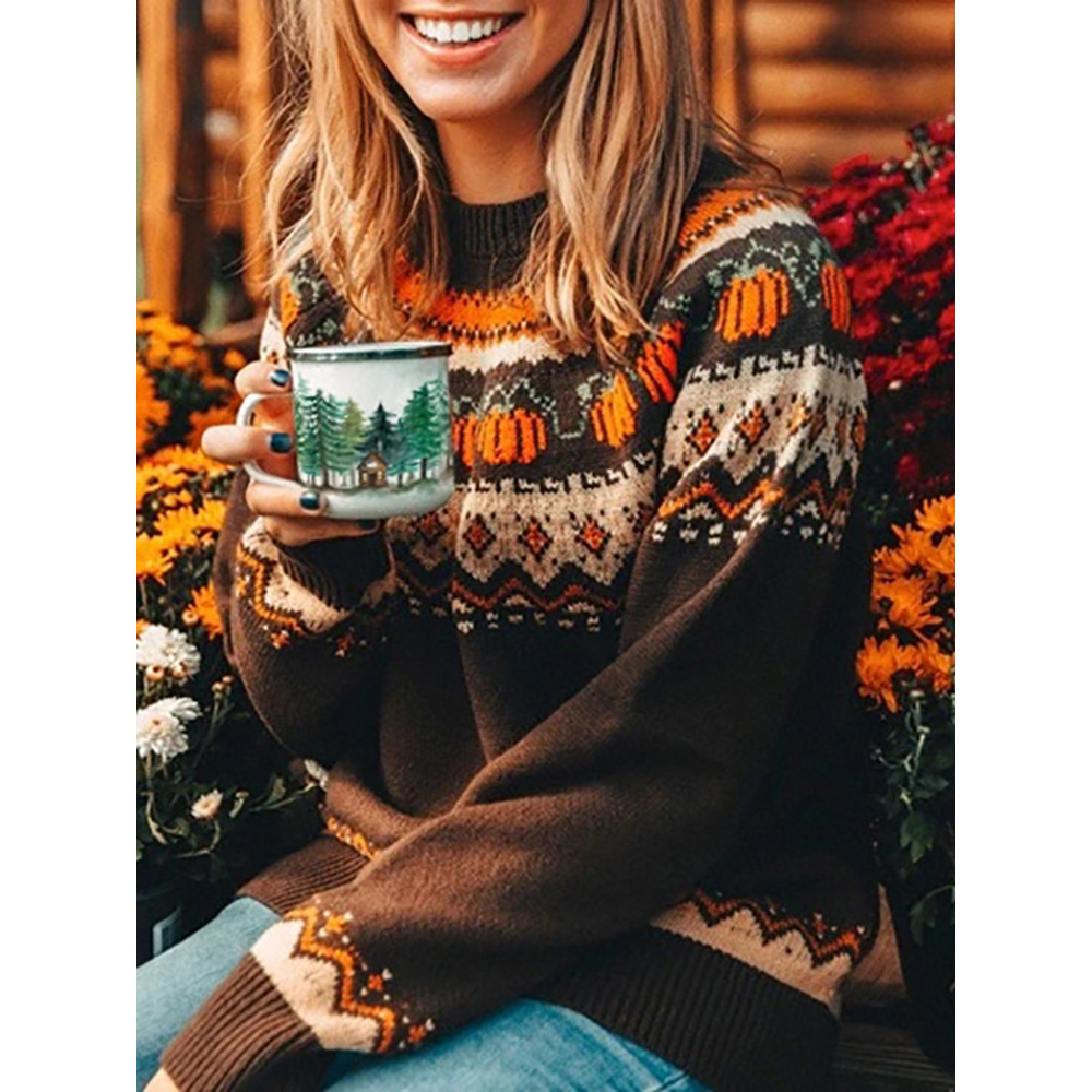 Vintage Halloween Pumpkin Crew Neck Sweater
