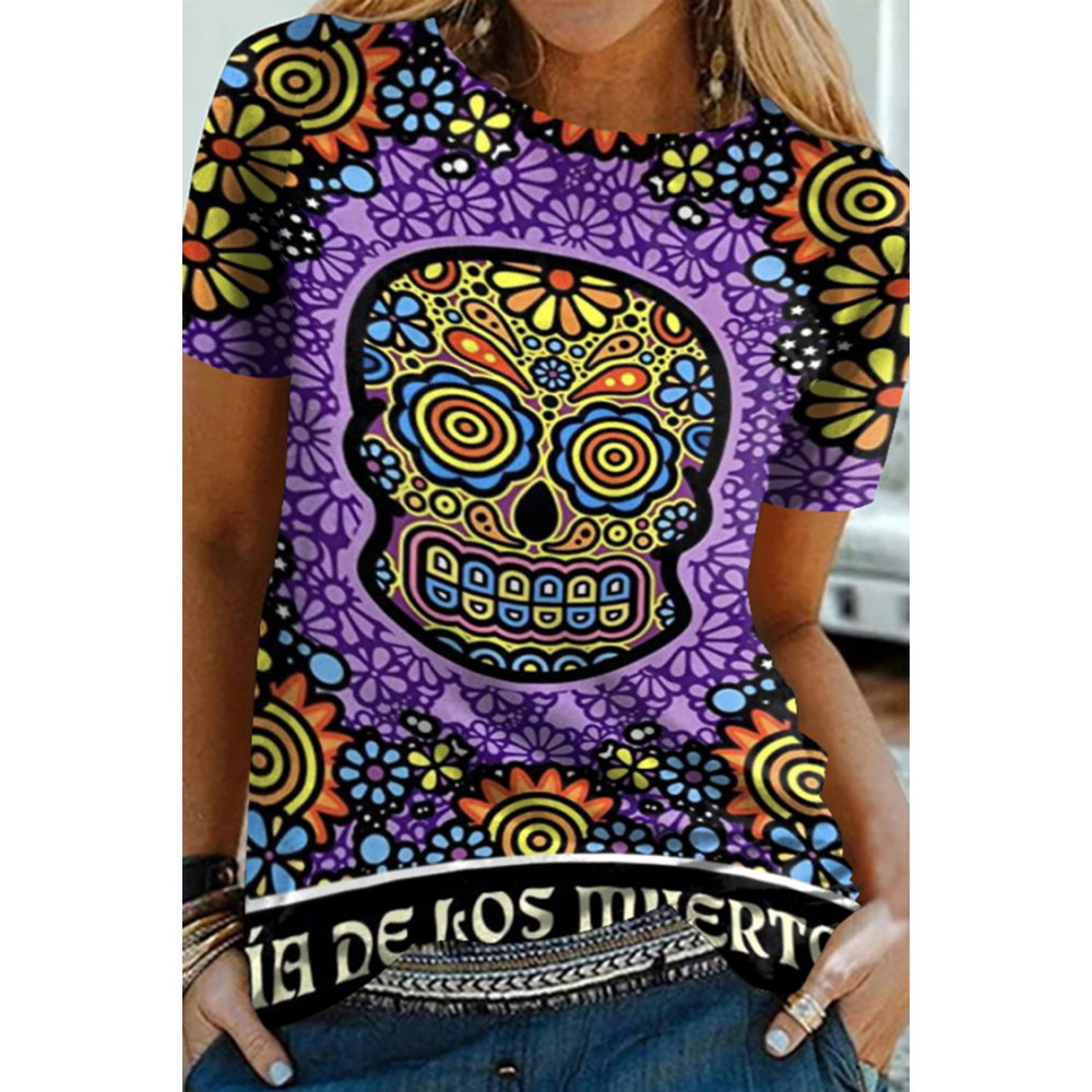 Vintage Skull Print Short Sleeve T-Shirt