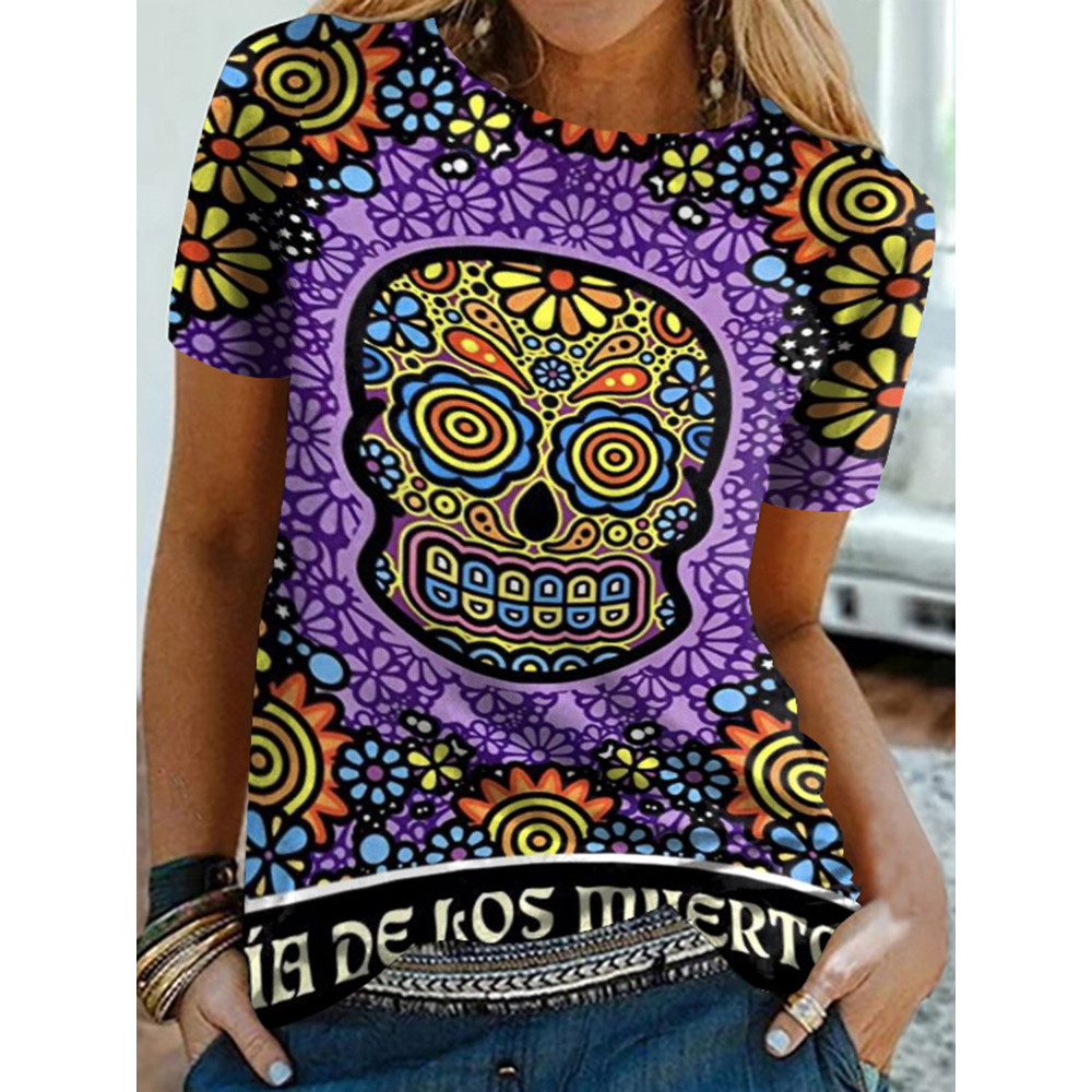 Vintage Skull Print Short Sleeve T-Shirt