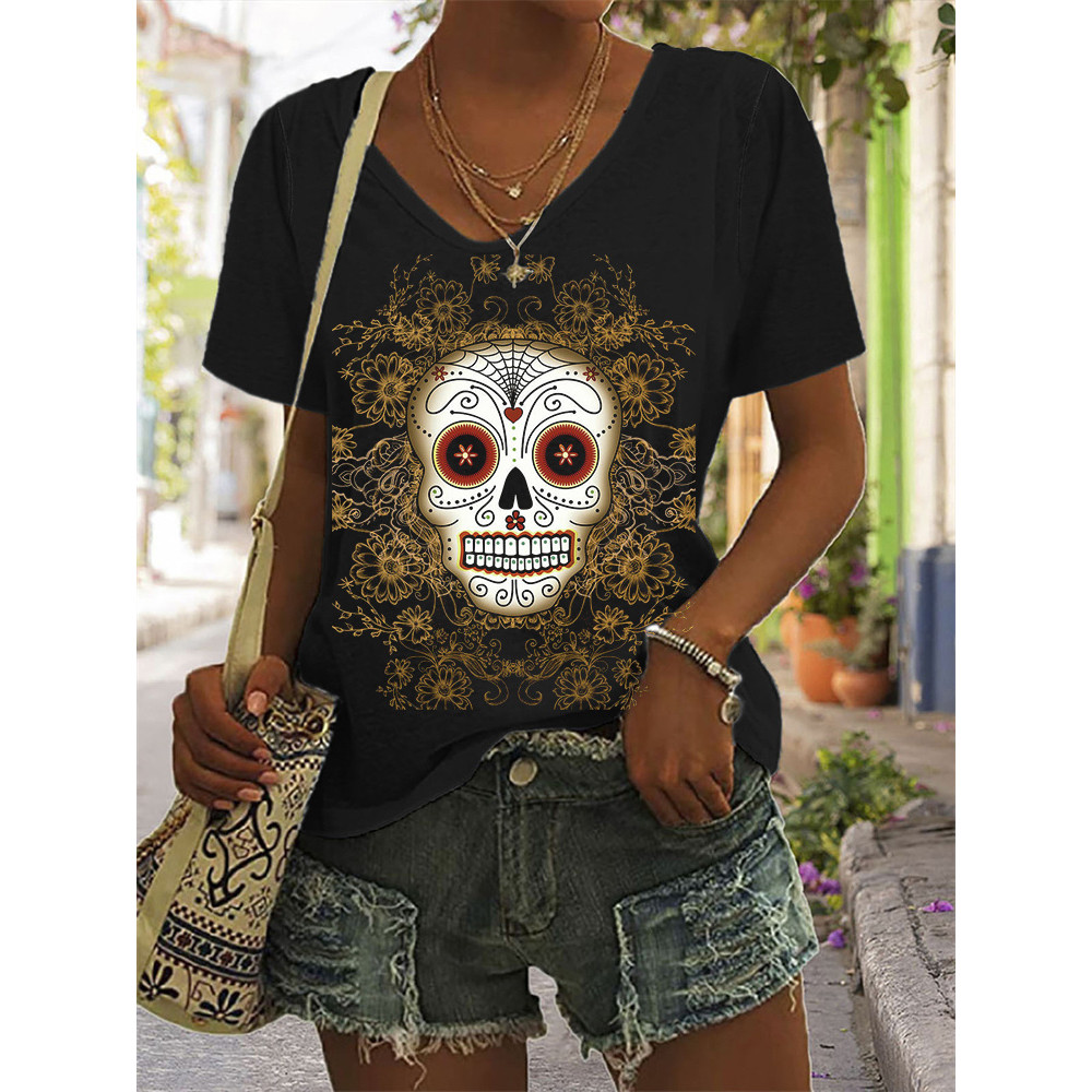 Vintage Sugar Skull Art Print Comfy T Shirt