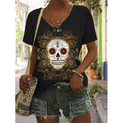 Vintage Sugar Skull Art Print Comfy T Shirt