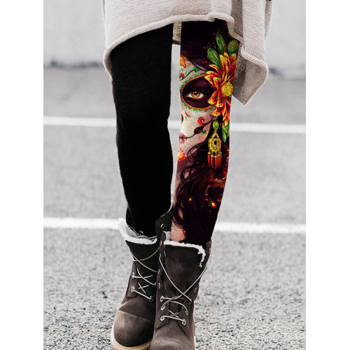Woman At Day Of The Dead Art Contrast Leggings
