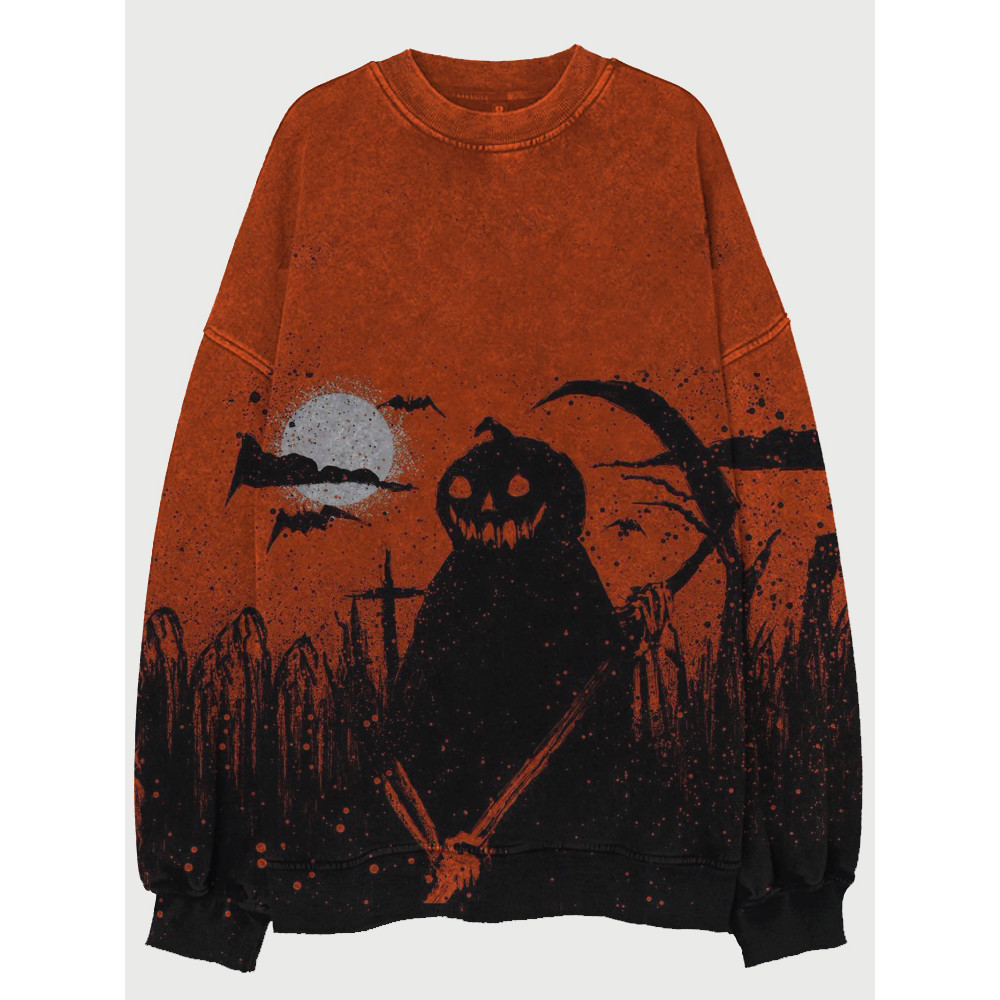 Women's Vintage Halloween Pumpkin Ghost Art Sweatshirt