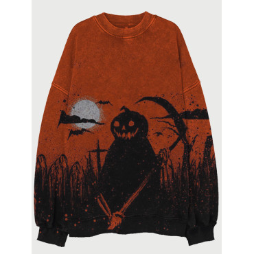 Women's Vintage Halloween Pumpkin Ghost Art Sweatshirt
