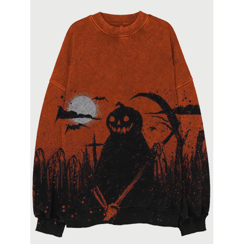 Women's Vintage Halloween Pumpkin Ghost Art Sweatshirt