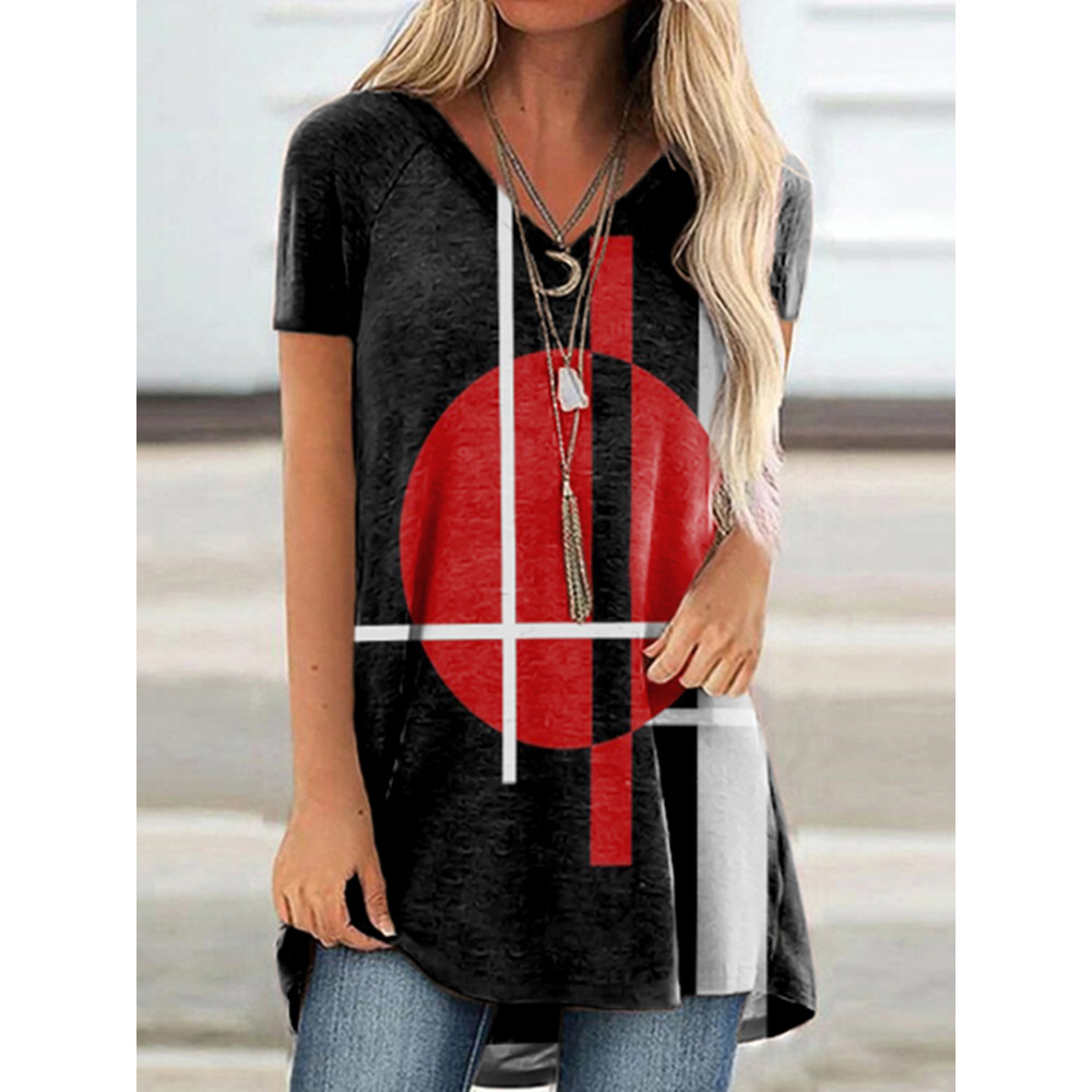 Abstract Geometric Line Casual Short Sleeve Tunic