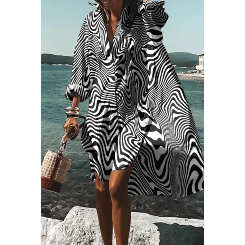 Abstract Geometric Print Casual Midi Dress
