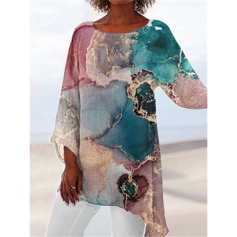Abstract Glitter Watercolor Asymmetric Flowy Tunic