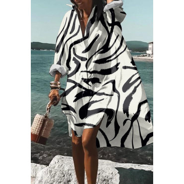 Abstract Line Print Long Sleeve Midi Dress
